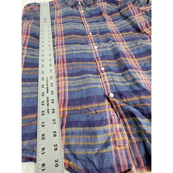 The Territory Ahead Mens XL Plaid Button-Up Shirt Linen Blue Casual Short Sleeve - Picture 7 of 7